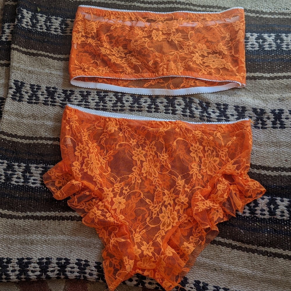 2 Piece Lace Lingerie Set See Through Bandeau High Waist Shorts